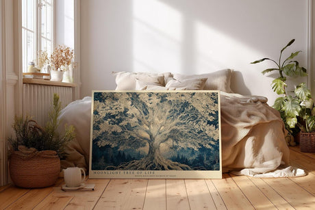 Paul Sinus Wandbild 120x80cm Baum des Lebens im Mondlicht – Künstlerische Naturillustration mit tiefen Wurzeln und Nachtstimmung