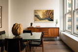 Paul Sinus Wandbild 120x80cm Baum Fluss Landschaft moderne Naturkunst beige blau Kunstdruck grosses Wandbild 120x80cm ruhige Wanddekoration fuer Wohnzimmer Büro