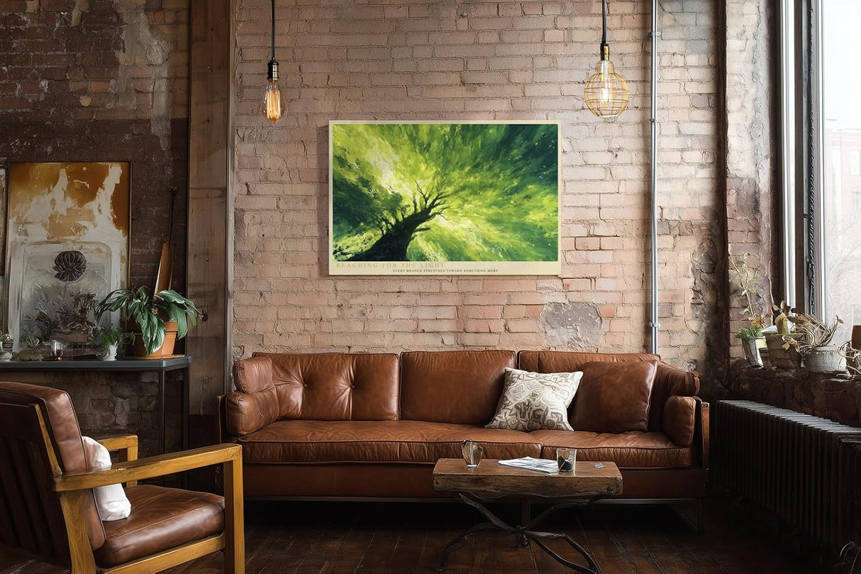 Paul Sinus Wandbild 120x80cm Baum im Licht gruene Naturmalerei moderne Landschaft Kunst Wanddekoration fuer Wohnzimmer Büro
