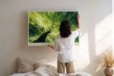Paul Sinus Wandbild 120x80cm Baum im Licht gruene Naturmalerei moderne Landschaft Kunst Wanddekoration fuer Wohnzimmer Büro