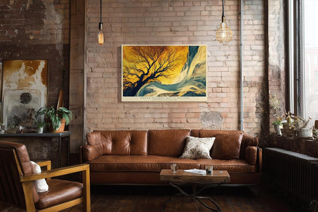 Paul Sinus Wandbild 120x80cm Baum Landschaft abstrakte Natur gelb blau moderne Kunst Kunstdruck grosses Wandbild 120x80cm elegante Wanddekoration fuer Wohnzimmer Büro
