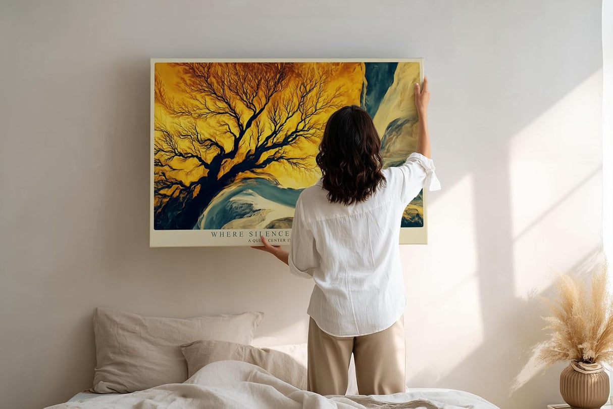 Paul Sinus Wandbild 120x80cm Baum Landschaft abstrakte Natur gelb blau moderne Kunst Kunstdruck grosses Wandbild 120x80cm elegante Wanddekoration fuer Wohnzimmer Büro