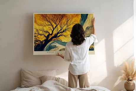 Paul Sinus Wandbild 120x80cm Baum Landschaft abstrakte Natur gelb blau moderne Kunst Kunstdruck grosses Wandbild 120x80cm elegante Wanddekoration fuer Wohnzimmer Büro