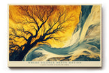 Paul Sinus Wandbild 120x80cm Baum Landschaft abstrakte Natur gelb blau moderne Kunst Kunstdruck grosses Wandbild 120x80cm elegante Wanddekoration fuer Wohnzimmer Büro
