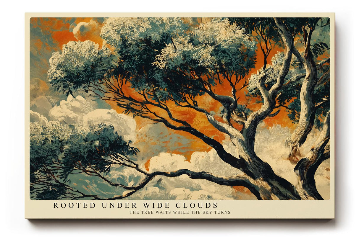 Paul Sinus Wandbild 120x80cm Baum Landschaft Kunst mit Dramatischem Himmel in Orange Blau für Wohnzimmer Büro und Flur