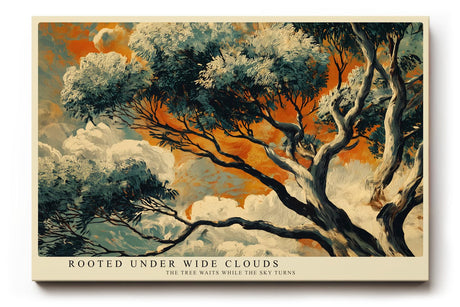 Paul Sinus Wandbild 120x80cm Baum Landschaft Kunst mit Dramatischem Himmel in Orange Blau für Wohnzimmer Büro und Flur
