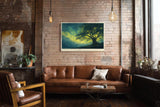 Paul Sinus Wandbild 120x80cm Baum Landschaft leuchtendes Licht Natur Kunst Kunstdruck grosses Kunstbild atmosphaerische Wanddekoration fuer Wohnzimmer Büro Flur