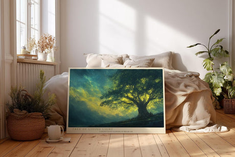 Paul Sinus Wandbild 120x80cm Baum Landschaft leuchtendes Licht Natur Kunst Kunstdruck grosses Kunstbild atmosphaerische Wanddekoration fuer Wohnzimmer Büro Flur