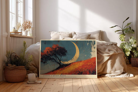 Paul Sinus Wandbild 120x80cm Baum Landschaft mit Mond moderne Naturkunst roter Huegel Himmel Landschaftsbild stilvolle Wanddekoration fuer Wohnzimmer Büro