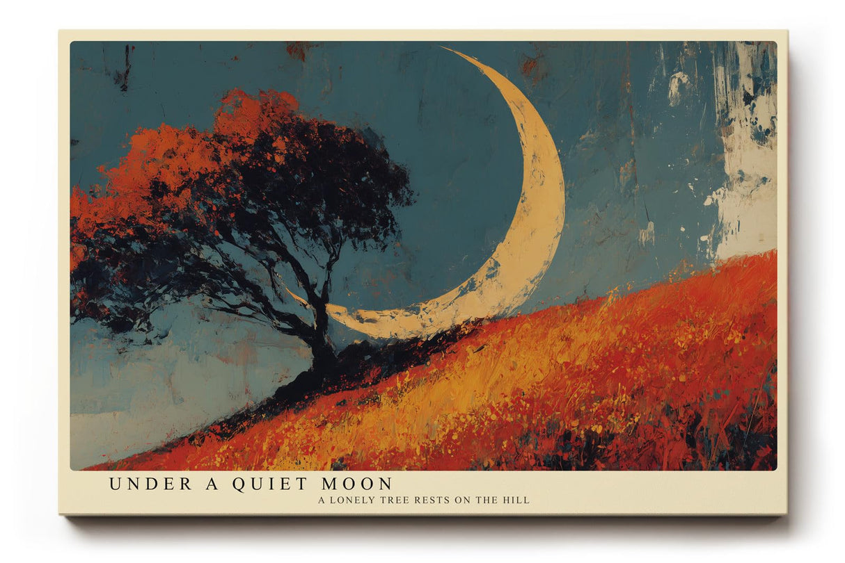 Paul Sinus Wandbild 120x80cm Baum Landschaft mit Mond moderne Naturkunst roter Huegel Himmel Landschaftsbild stilvolle Wanddekoration fuer Wohnzimmer Büro