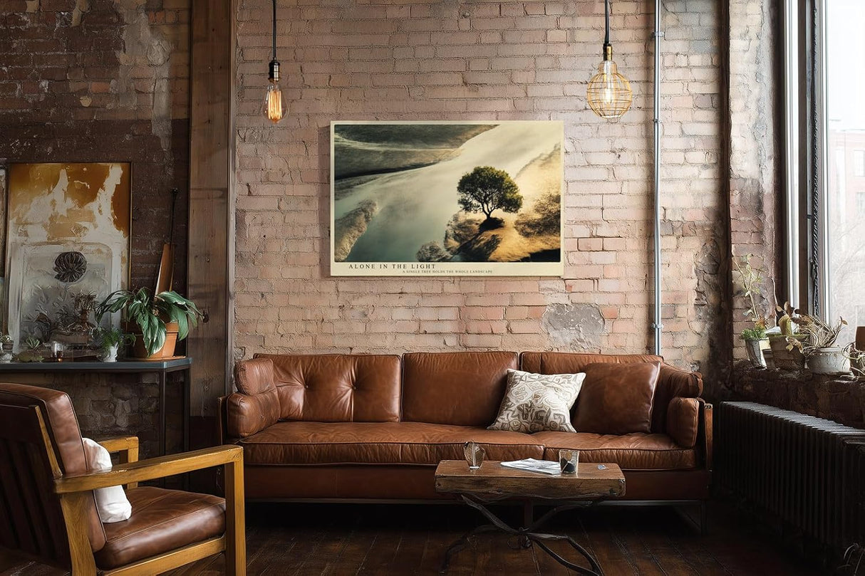 Paul Sinus Wandbild 120x80cm Baum Landschaft warmes Licht moderne Naturfotografie ruhige Natur Wanddekoration fuer Wohnzimmer Büro