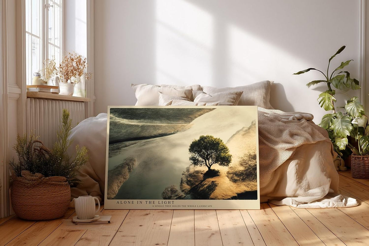 Paul Sinus Wandbild 120x80cm Baum Landschaft warmes Licht moderne Naturfotografie ruhige Natur Wanddekoration fuer Wohnzimmer Büro