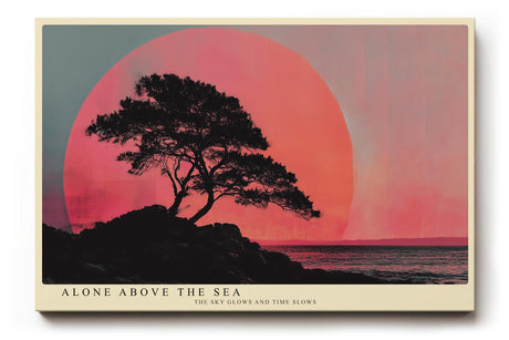 Paul Sinus Wandbild 120x80cm Baum Silhouette am Meer Roter Sonnenuntergang Minimalistische Landschaft Kunst Wanddekoration