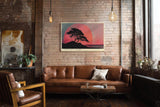 Paul Sinus Wandbild 120x80cm Baum Silhouette am Meer Roter Sonnenuntergang Minimalistische Landschaft Kunst Wanddekoration