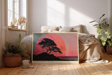 Paul Sinus Wandbild 120x80cm Baum Silhouette am Meer Roter Sonnenuntergang Minimalistische Landschaft Kunst Wanddekoration