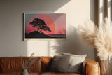 Paul Sinus Wandbild 120x80cm Baum Silhouette am Meer Roter Sonnenuntergang Minimalistische Landschaft Kunst Wanddekoration