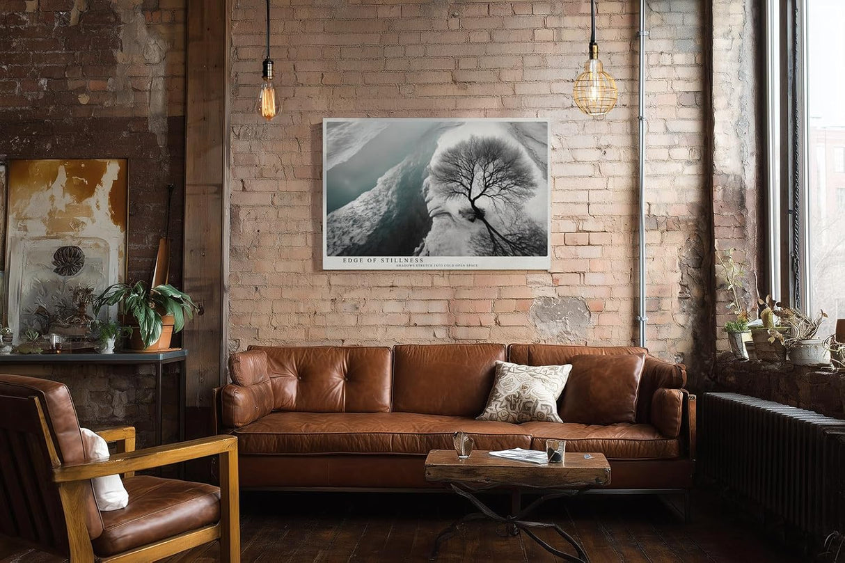 Paul Sinus Wandbild 120x80cm Baum Winter Landschaft schwarz weiss minimalistische Naturfotografie Wanddekoration fuer Wohnzimmer Büro