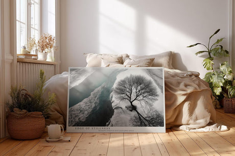 Paul Sinus Wandbild 120x80cm Baum Winter Landschaft schwarz weiss minimalistische Naturfotografie Wanddekoration fuer Wohnzimmer Büro
