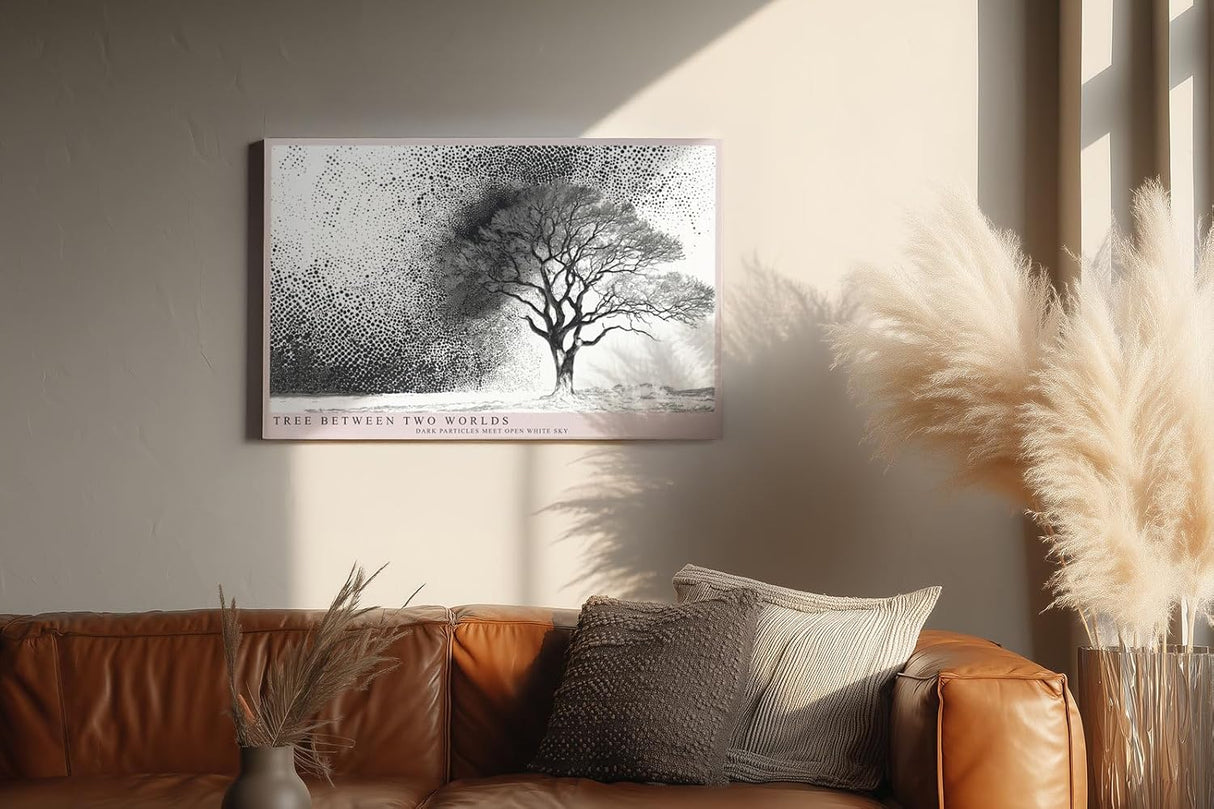 Paul Sinus Wandbild 120x80cm Baum zwischen Licht und Schatten Abstrakte Schwarz Weiss Naturkunst Modernes Motiv für Wohnzimmer Büro Flur