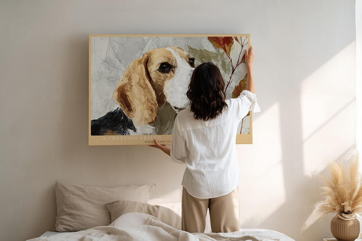 Paul Sinus Wandbild 120x80cm Beagle Hund Portraet moderne Tierkunst liebevoller Familienhund Kunstmotiv warme Naturfarben stilvolle Wanddekoration fuer Wohnzimmer Büro