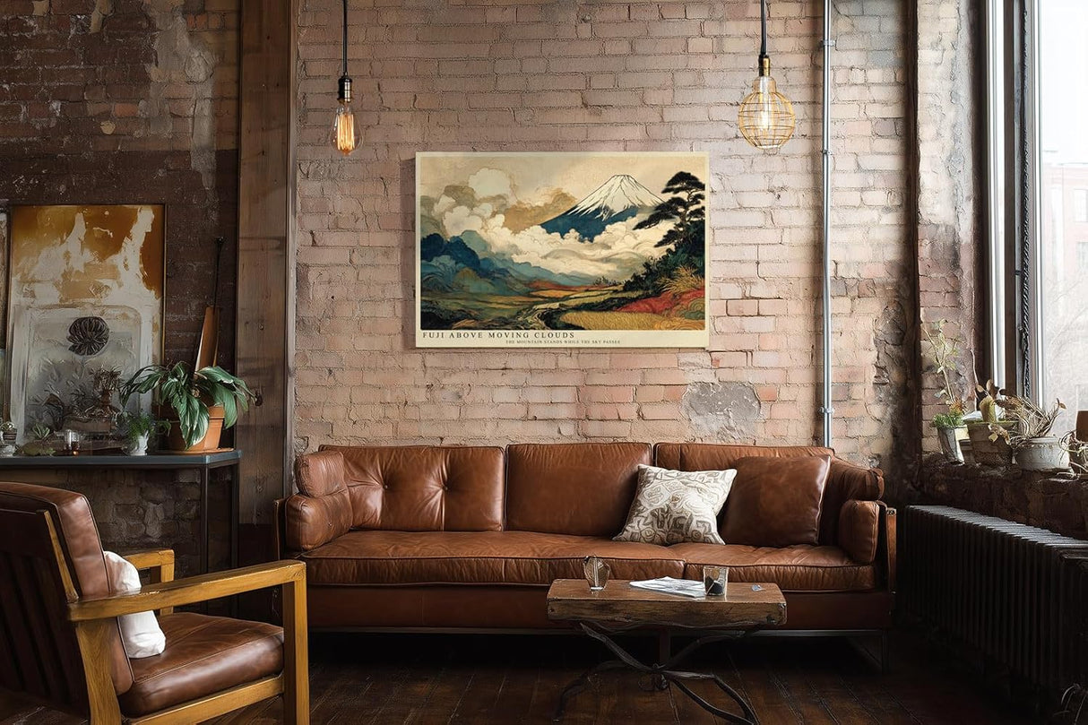 Paul Sinus Wandbild 120x80cm Berg Fuji Japanische Landschaft Kunstmotiv Traditionelle Natur Szene mit Wolken und Bergen