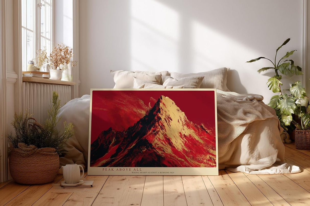 Paul Sinus Wandbild 120x80cm Berg Landschaft modern rot dramatische Bergkunst Kunstdruck grosses Kunstbild starke Wanddekoration fuer Wohnzimmer Büro Flur