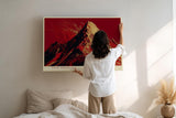Paul Sinus Wandbild 120x80cm Berg Landschaft modern rot dramatische Bergkunst Kunstdruck grosses Kunstbild starke Wanddekoration fuer Wohnzimmer Büro Flur