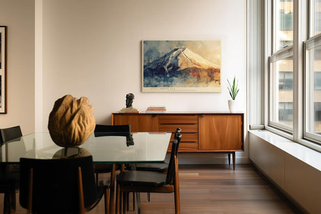 Paul Sinus Wandbild 120x80cm Berg Landschaft moderne Naturmalerei schneebedeckter Gipfel ruhige Farben stilvolle Wanddekoration fuer Wohnzimmer Büro