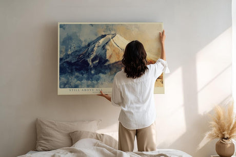 Paul Sinus Wandbild 120x80cm Berg Landschaft moderne Naturmalerei schneebedeckter Gipfel ruhige Farben stilvolle Wanddekoration fuer Wohnzimmer Büro
