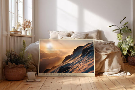 Paul Sinus Wandbild 120x80cm Berg Sonnenaufgang alpine Landschaft Fotokunst goldenes Morgenlicht Natur Kunstdruck moderne