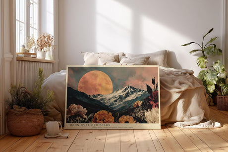Paul Sinus Wandbild 120x80cm Berge bei Vollmond Landschaft mit Blumen Nachtkunst Wanddekoration Wohnzimmer Schlafzimmer