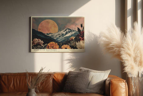 Paul Sinus Wandbild 120x80cm Berge bei Vollmond Landschaft mit Blumen Nachtkunst Wanddekoration Wohnzimmer Schlafzimmer