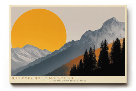 Paul Sinus Wandbild 120x80cm Berge Landschaft mit großer Sonne moderne Natur Illustration orange grau Bergpanorama stilvolle
