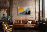 Paul Sinus Wandbild 120x80cm Berge Landschaft mit großer Sonne moderne Natur Illustration orange grau Bergpanorama stilvolle