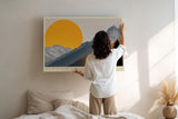 Paul Sinus Wandbild 120x80cm Berge Landschaft mit großer Sonne moderne Natur Illustration orange grau Bergpanorama stilvolle