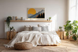Paul Sinus Wandbild 120x80cm Berge Landschaft mit großer Sonne moderne Natur Illustration orange grau Bergpanorama stilvolle