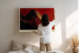 Paul Sinus Wandbild 120x80cm Berggipfel dramatische Landschaft rot schwarz moderne Naturkunst Kunstdruck grosses Wandbild 120x80cm kraftvolle Wanddekoration fuer Wohnzimmer Büro