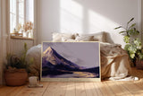 Paul Sinus Wandbild 120x80cm Berglandschaft Abendlicht goldene Gipfel ruhiger Fluss moderne Landschaftskunst violett gold Kunstbild stilvolle