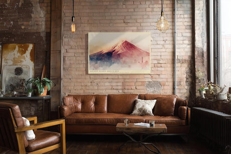 Paul Sinus Wandbild 120x80cm Berglandschaft Aquarell modern rot blau japanische Naturkunst grosses Landschaftsbild stilvolle Wanddekoration fuer Wohnzimmer Büro