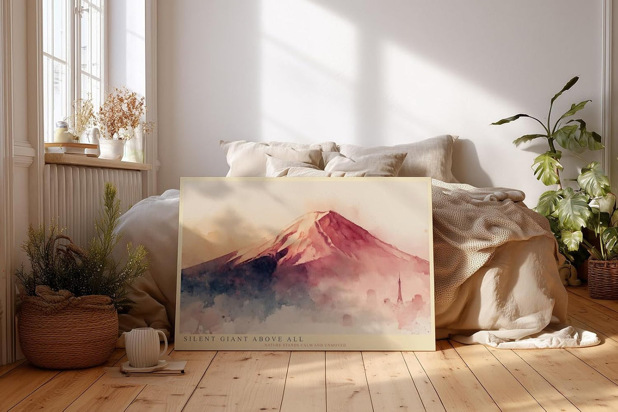 Paul Sinus Wandbild 120x80cm Berglandschaft Aquarell modern rot blau japanische Naturkunst grosses Landschaftsbild stilvolle Wanddekoration fuer Wohnzimmer Büro