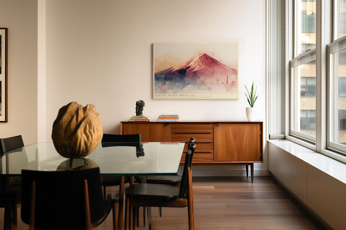 Paul Sinus Wandbild 120x80cm Berglandschaft Aquarell modern rot blau japanische Naturkunst grosses Landschaftsbild stilvolle Wanddekoration fuer Wohnzimmer Büro