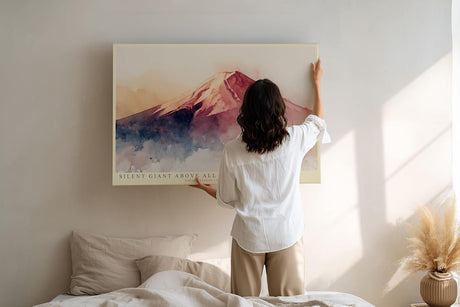 Paul Sinus Wandbild 120x80cm Berglandschaft Aquarell modern rot blau japanische Naturkunst grosses Landschaftsbild stilvolle Wanddekoration fuer Wohnzimmer Büro