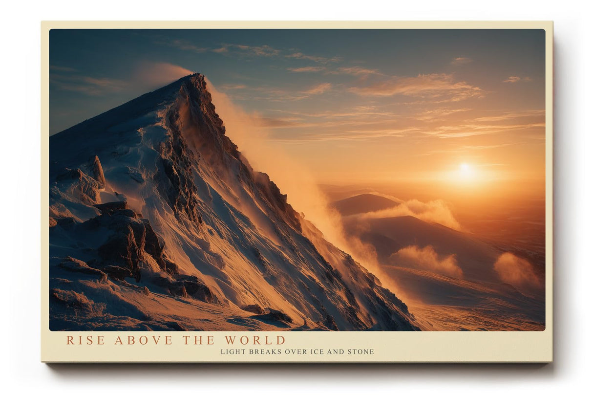 Paul Sinus Wandbild 120x80cm Berglandschaft Gipfel im Morgenlicht epische Naturfotografie schneebedeckter Berg stilvolle Wanddekoration fuer Wohnzimmer Büro
