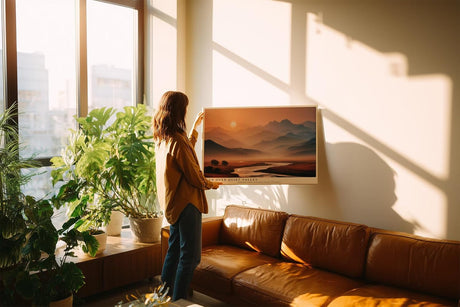 Paul Sinus Wandbild 120x80cm Berglandschaft mit Fluss bei Sonnenaufgang moderne Natur Landschaft Fotokunst warmes Morgenlicht Kunstposter für Wohnzimmer Schlafzimmer Büro