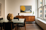 Paul Sinus Wandbild 120x80cm Berglandschaft mit großer Sonne minimalistische Natur Illustration grau orange Panorama stilvolle