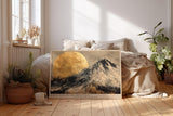 Paul Sinus Wandbild 120x80cm Berglandschaft mit Mond moderne Naturkunst goldener Himmel stilvolle Wanddekoration fuer Wohnzimmer Büro