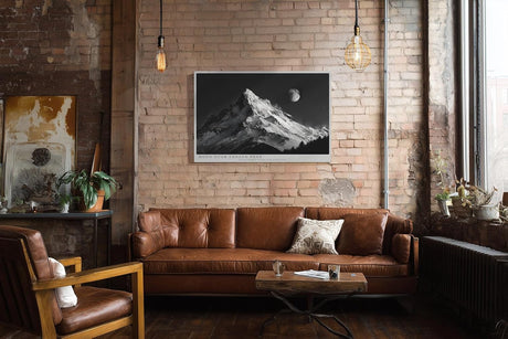Paul Sinus Wandbild 120x80cm Berglandschaft mit Mond Schwarz Weiss Naturfotografie für Wohnzimmer Büro Flur