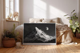 Paul Sinus Wandbild 120x80cm Berglandschaft mit Mond Schwarz Weiss Naturfotografie für Wohnzimmer Büro Flur