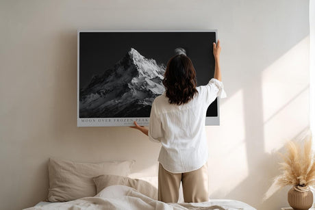 Paul Sinus Wandbild 120x80cm Berglandschaft mit Mond Schwarz Weiss Naturfotografie für Wohnzimmer Büro Flur