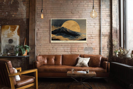 Paul Sinus Wandbild 120x80cm Berglandschaft Mond goldener Himmel moderne Landschaft Kunst Wanddekoration fuer Wohnzimmer Büro